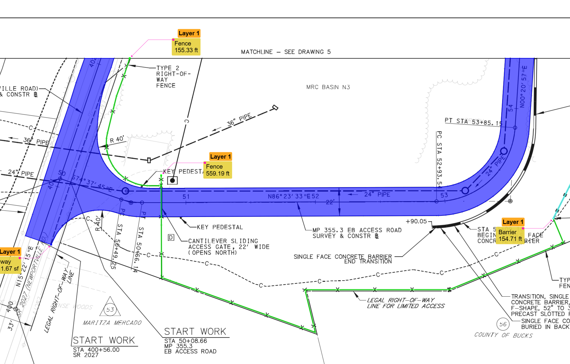 Sitework materials takeoff: paving, curb, and erosion control on the same plans